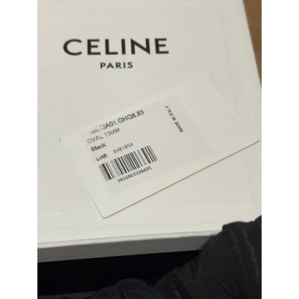 CELINE Thin Plate Belt 13mm Black Taurillon Leather Gold Size 85 NIB